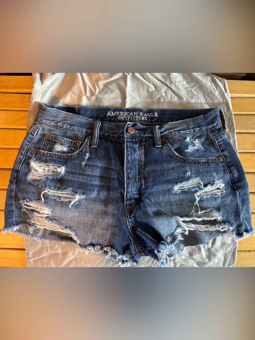 American Eagle Outfitters Distressed Dark Blue Denim Shorts